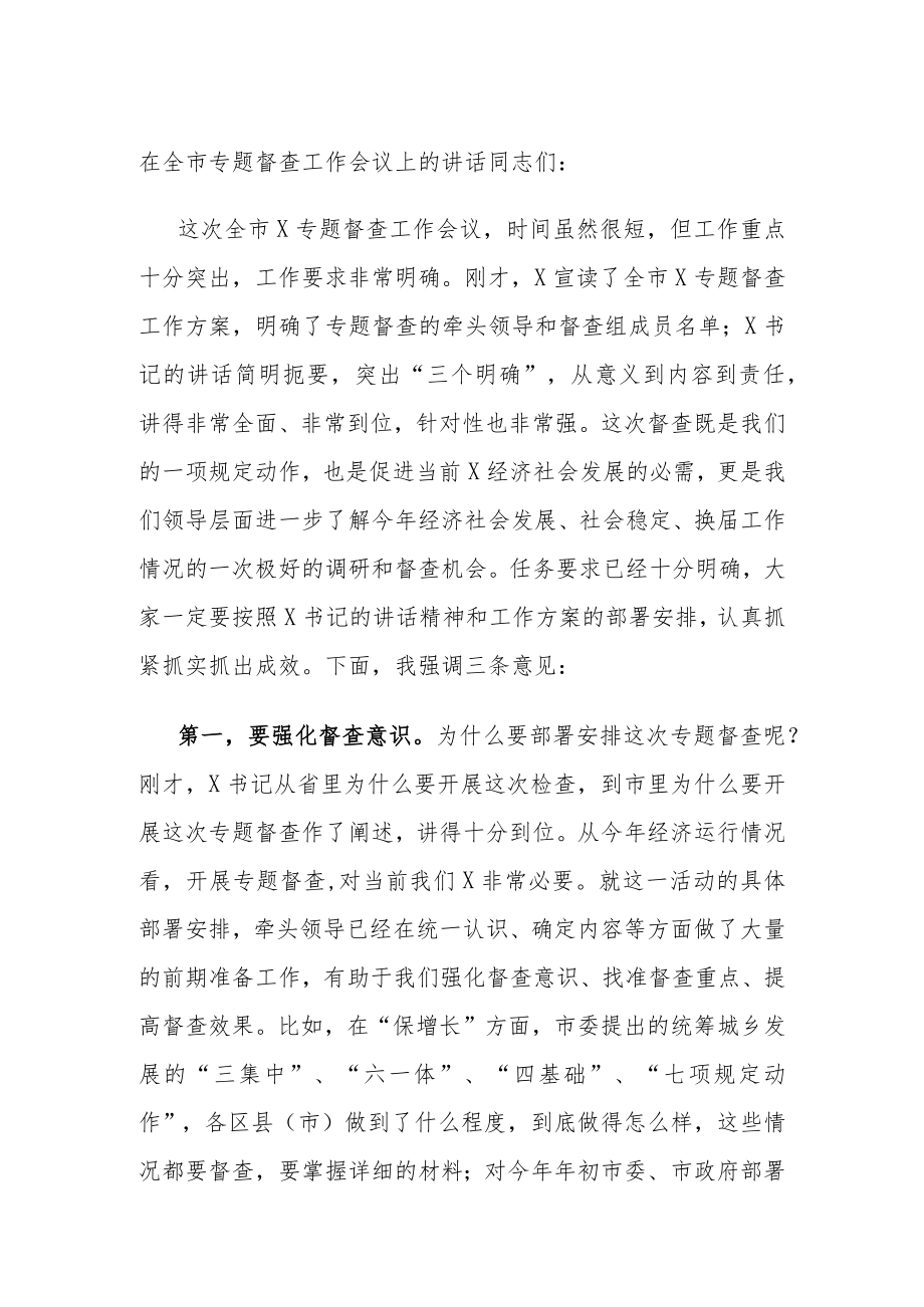 在全市专题督查工作会议上的讲话.docx_第1页