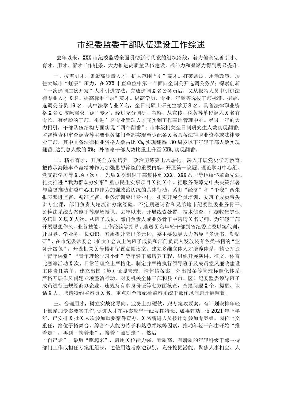 市纪委监委干部队伍建设工作综述.docx_第1页