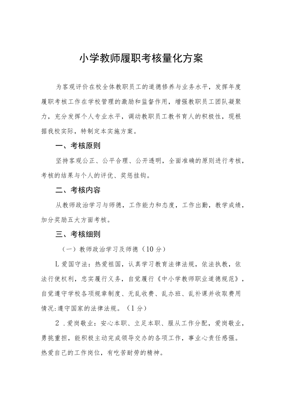 小学教师履职考核量化方案.docx_第1页