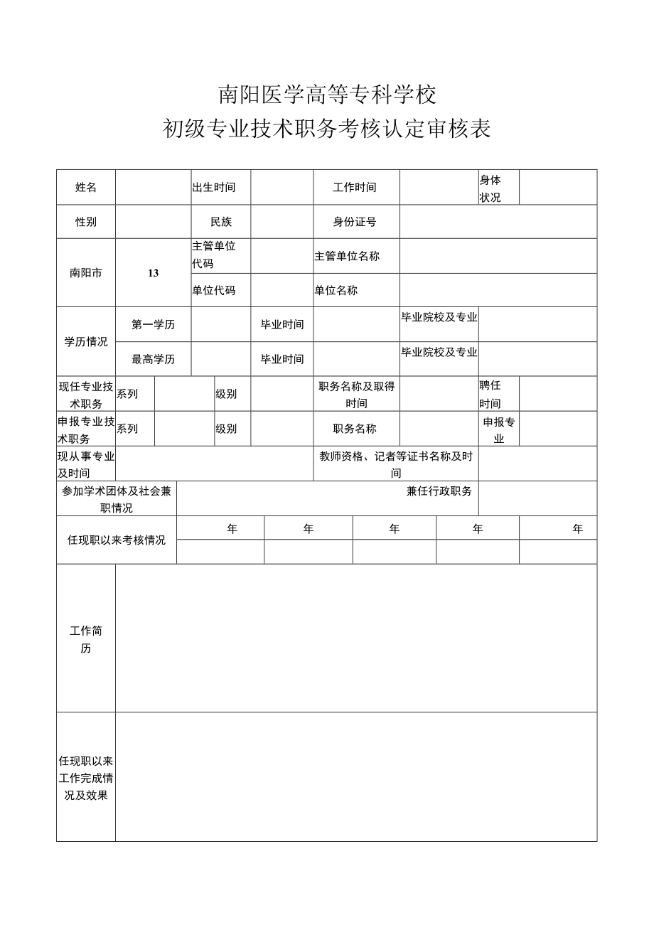 XX学院初级专业技术职务考核认定审核表.docx_第1页