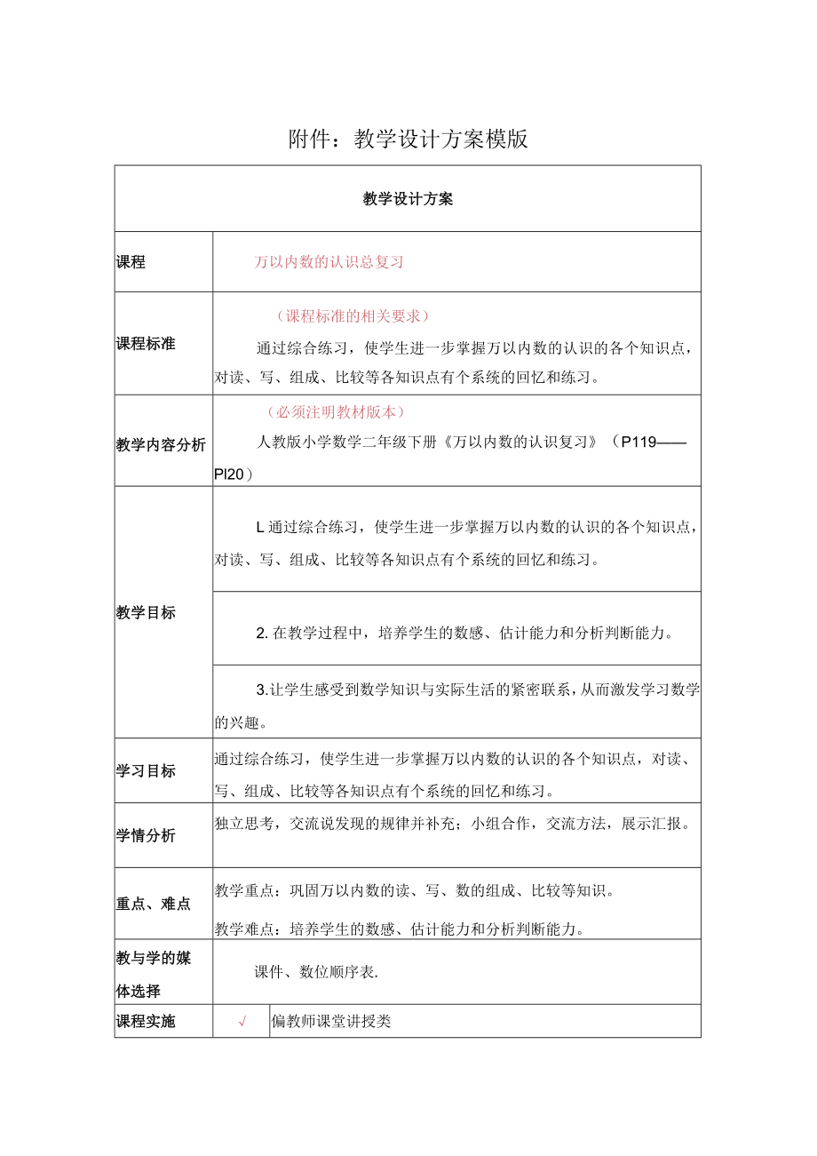 万以内数的认识总复习 教学设计.docx_第1页