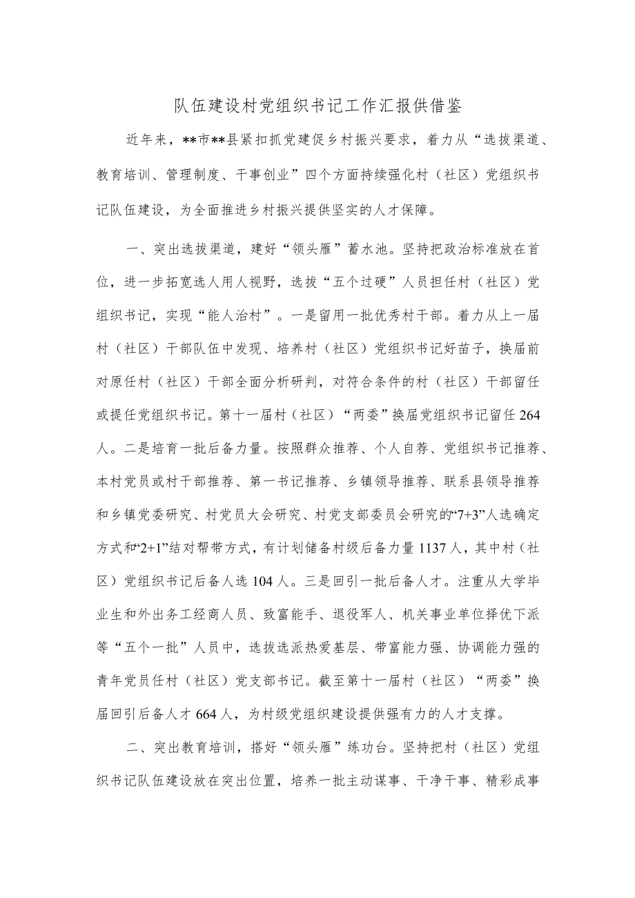 队伍建设村党组织书记工作汇报供借鉴.docx_第1页