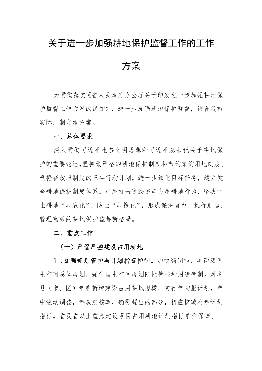 关于进一步加强耕地保护监督工作的工作方案.docx_第1页