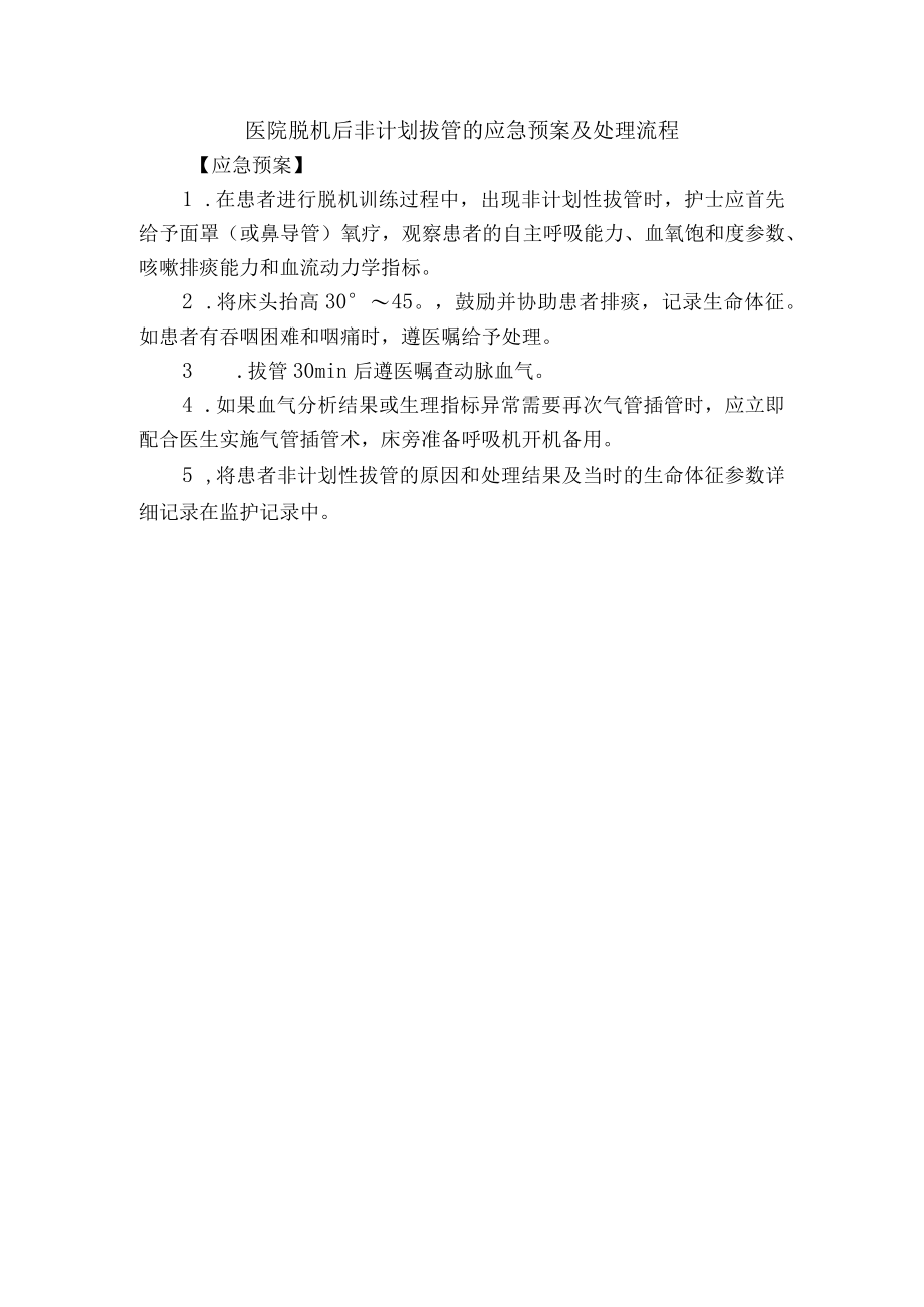 医院脱机后非计划拔管的应急预案及处理流程.docx_第1页