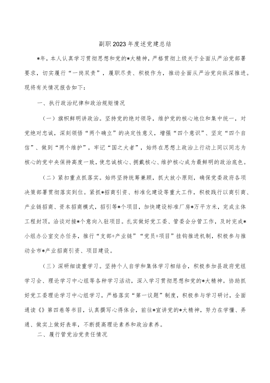 副职2023年度述党建总结.docx_第1页