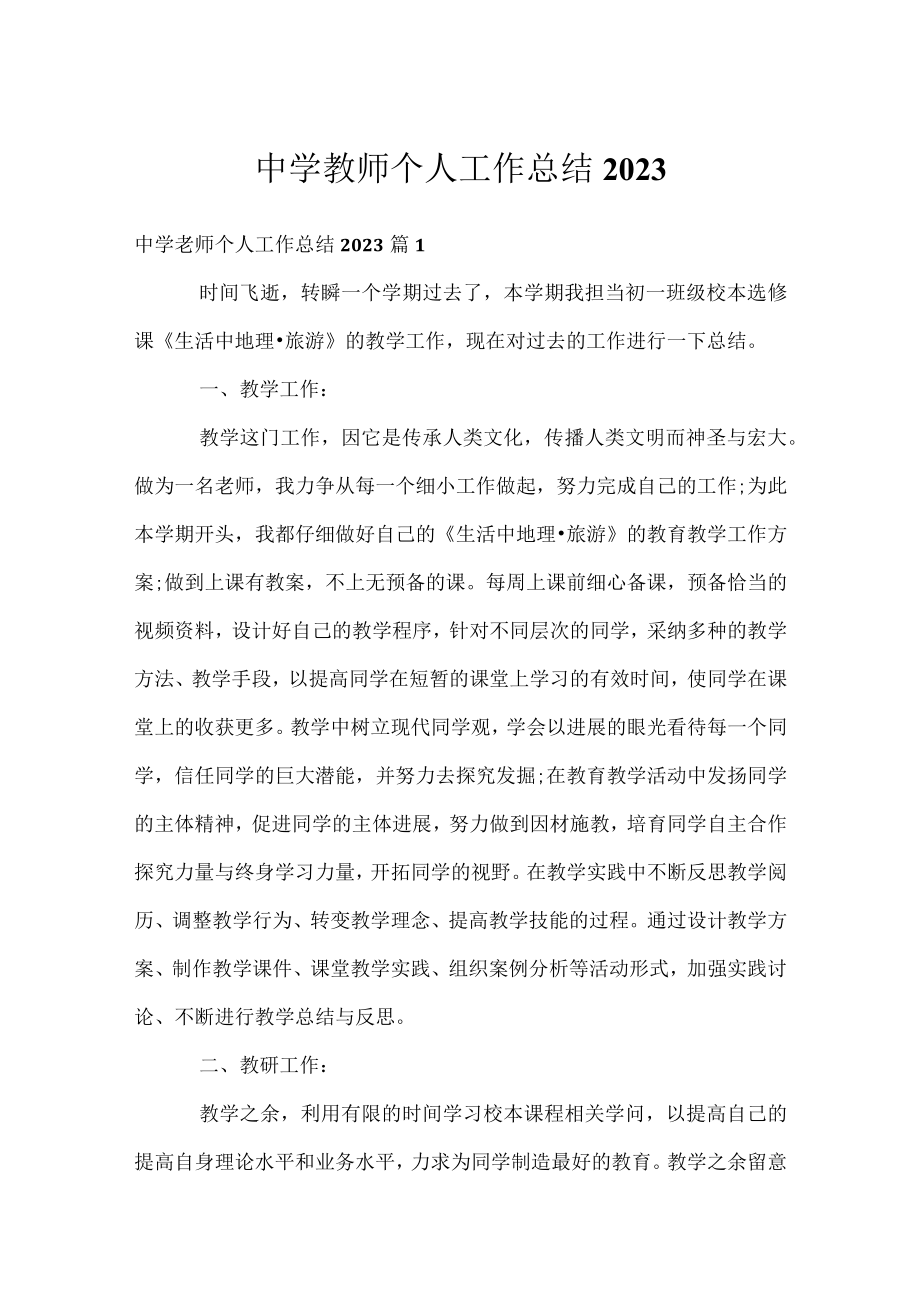 中学教师个人工作总结2023.docx_第1页