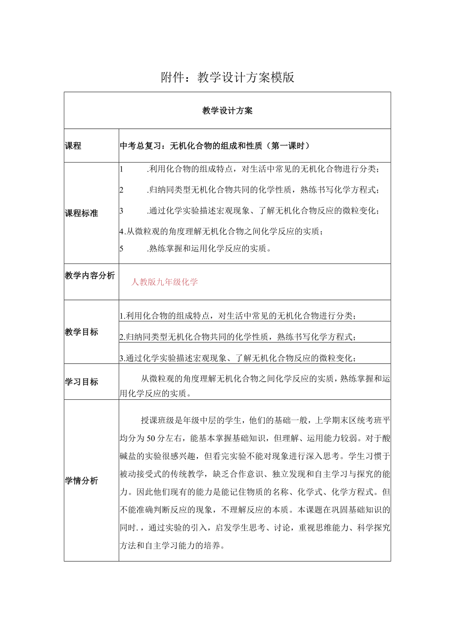 无机化合物的组成和性质（第一课时） 教学设计.docx_第1页