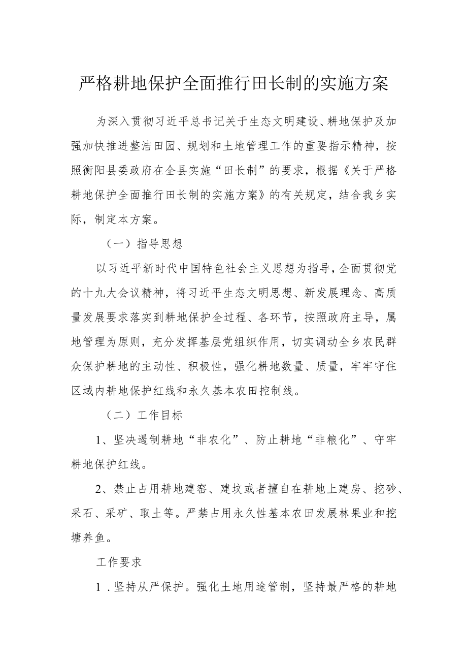 严格耕地保护全面推行田长制的实施方案.docx_第1页