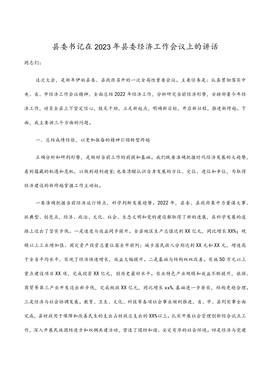 县委书记在2023年县委经济工作会议上的讲话.docx_第1页