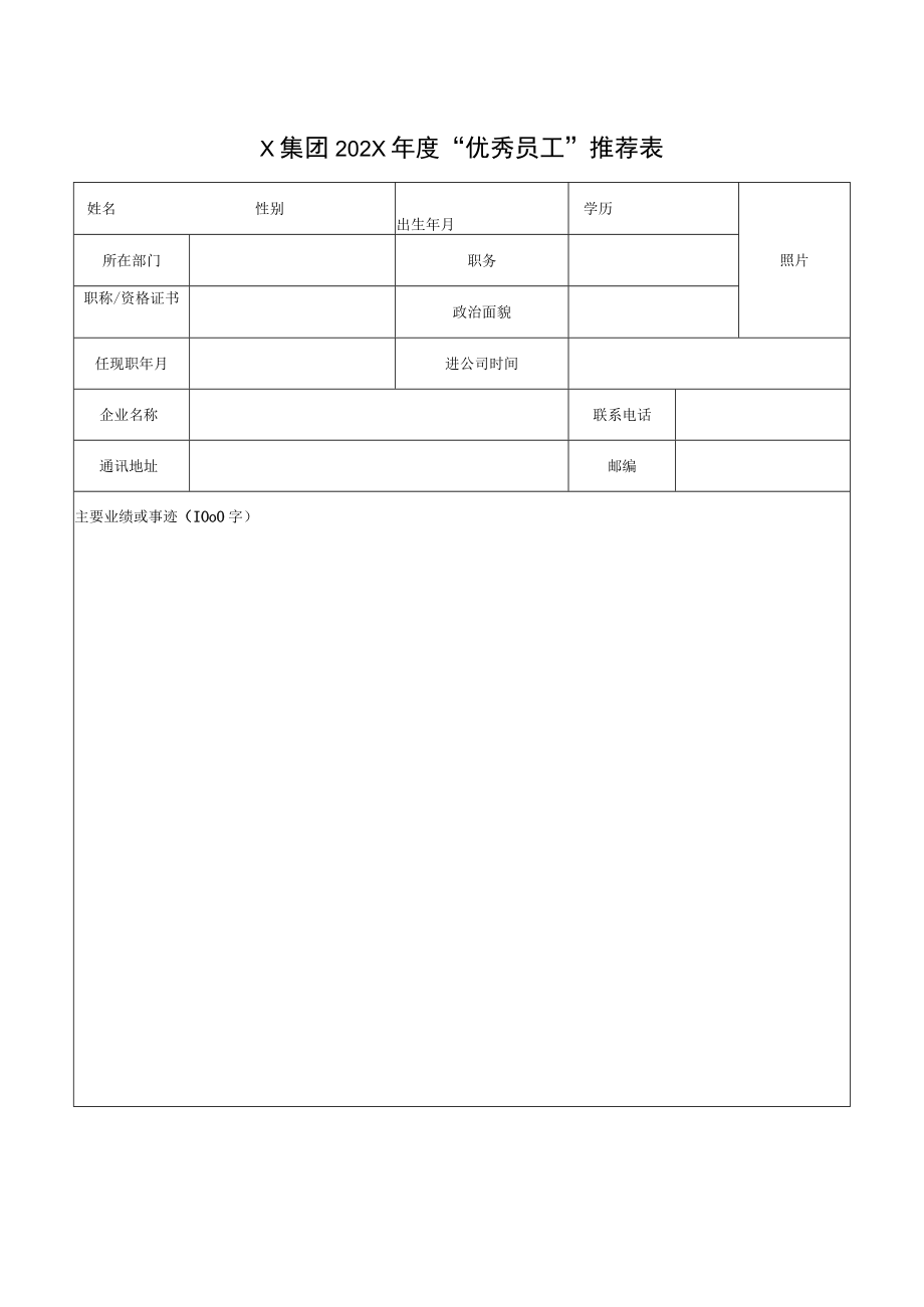 X集团202X年度“优秀员工”推荐表.docx_第1页