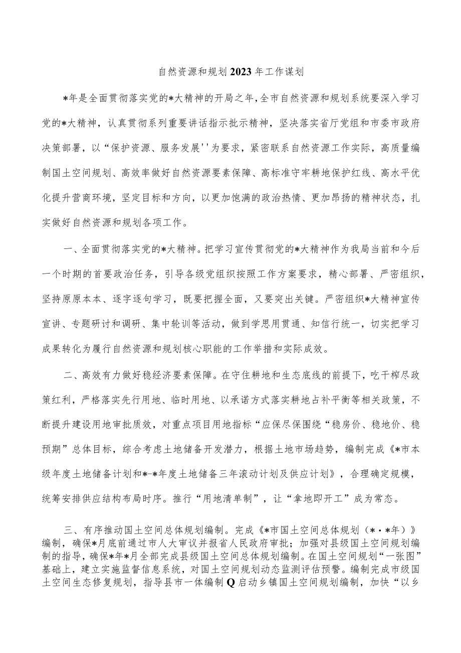 自然资源和规划2023年工作谋划.docx_第1页