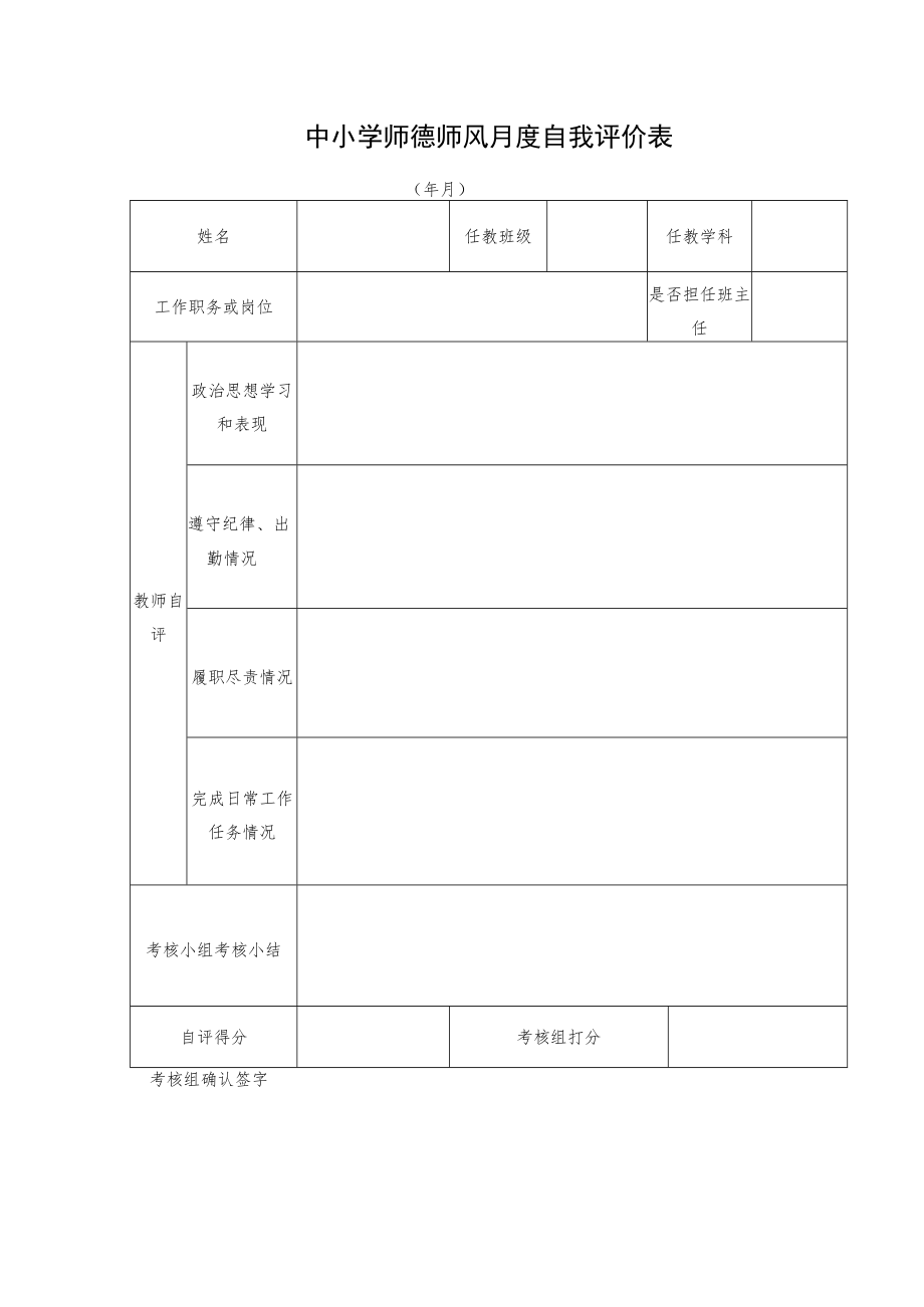 中小学师德师风月度自我评价表.docx_第1页