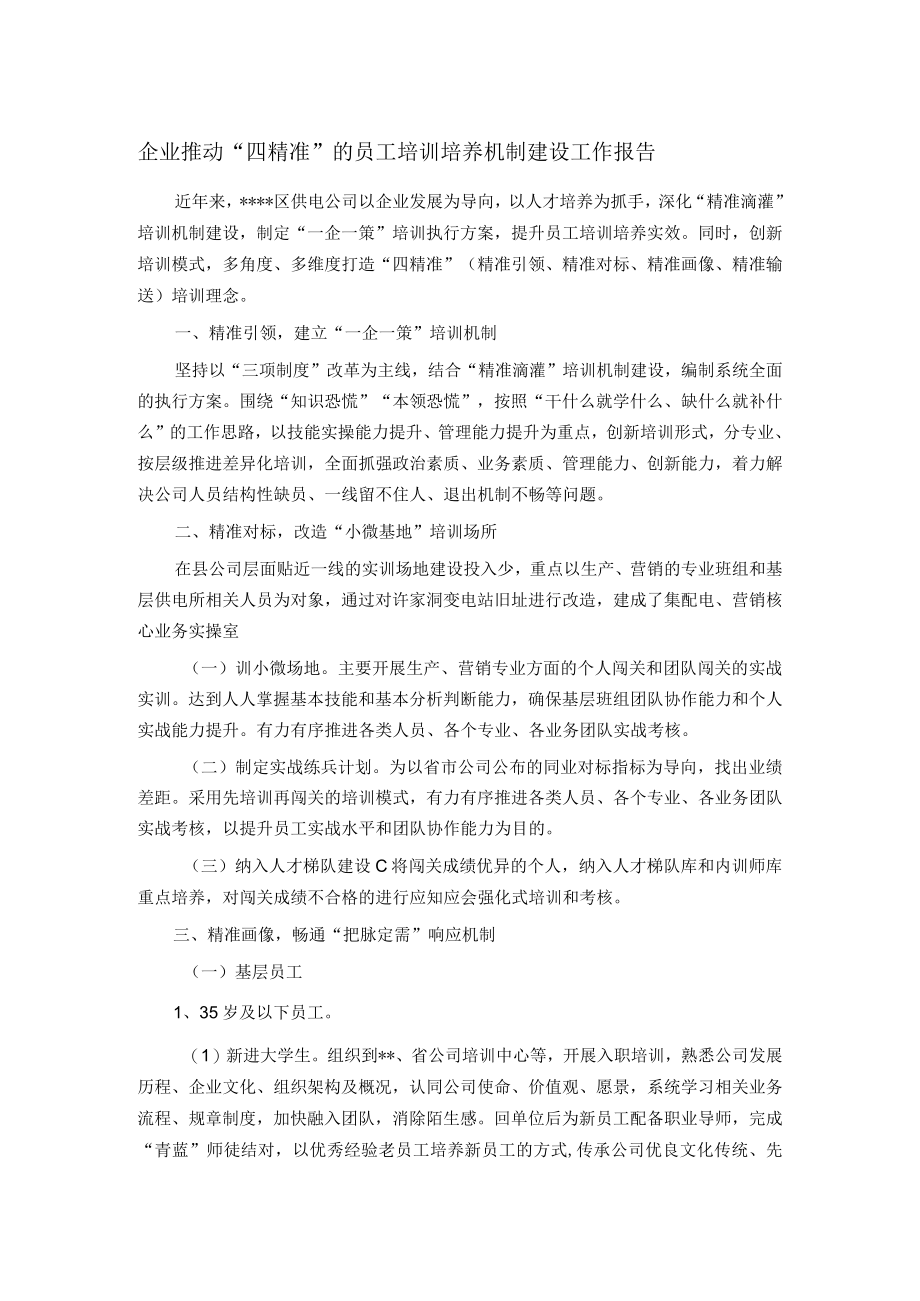 企业推动“四精准”的员工培训培养机制建设工作报告.docx_第1页