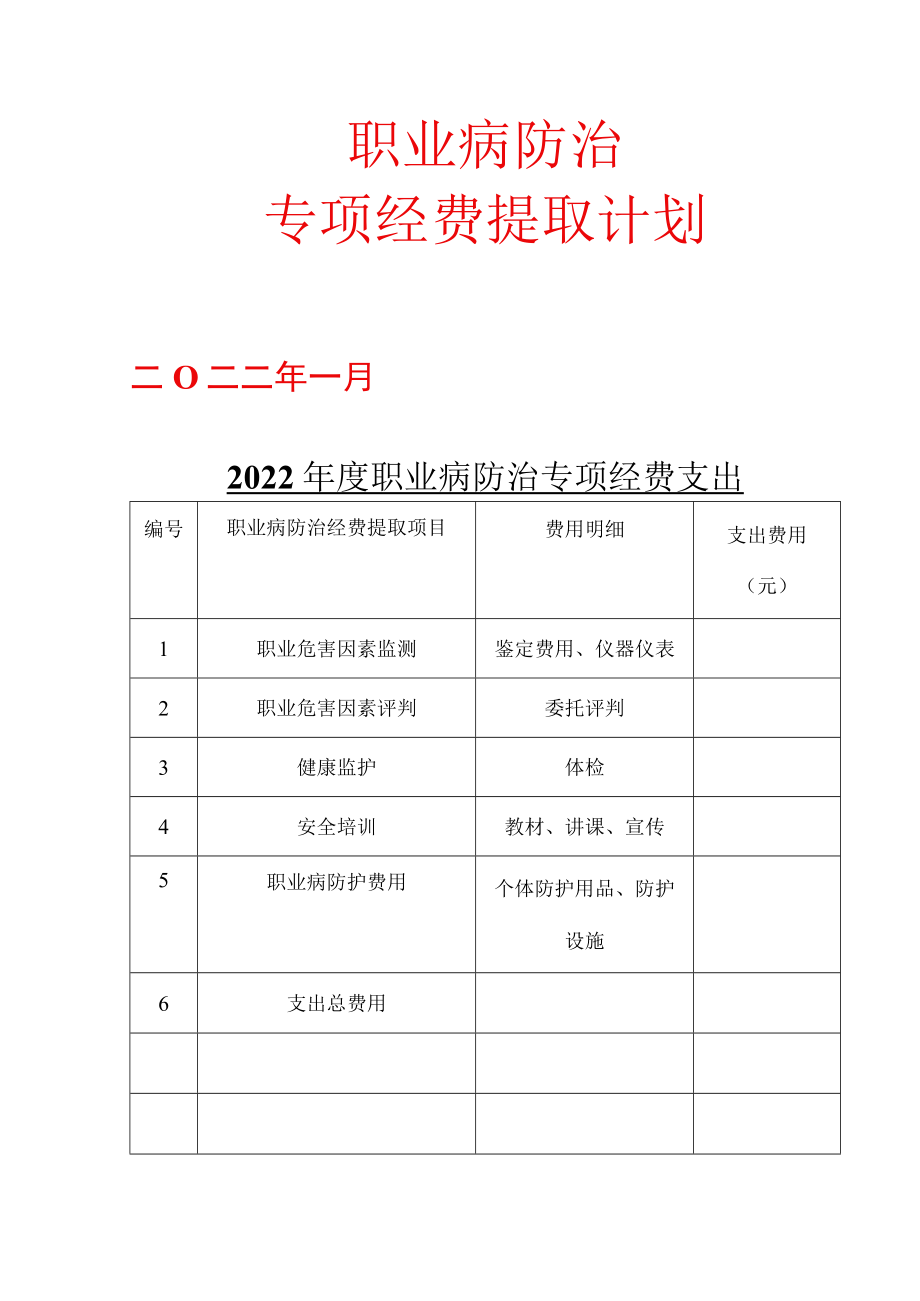 职业病防治经费提取计划（4页）.docx_第1页