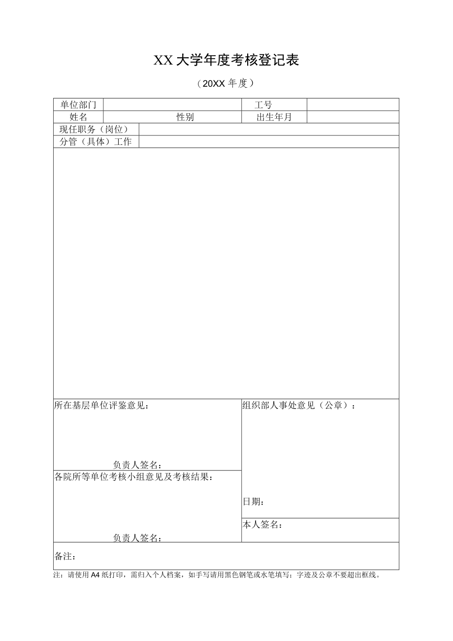 XX大学年度考核登记表.docx_第1页