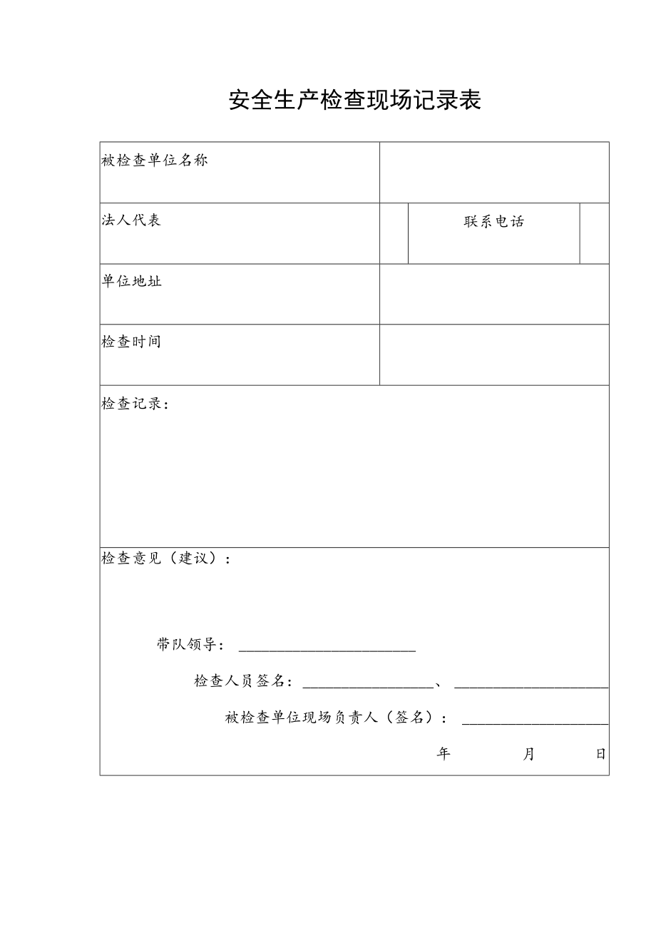 安全生产检查现场记录表.docx_第1页