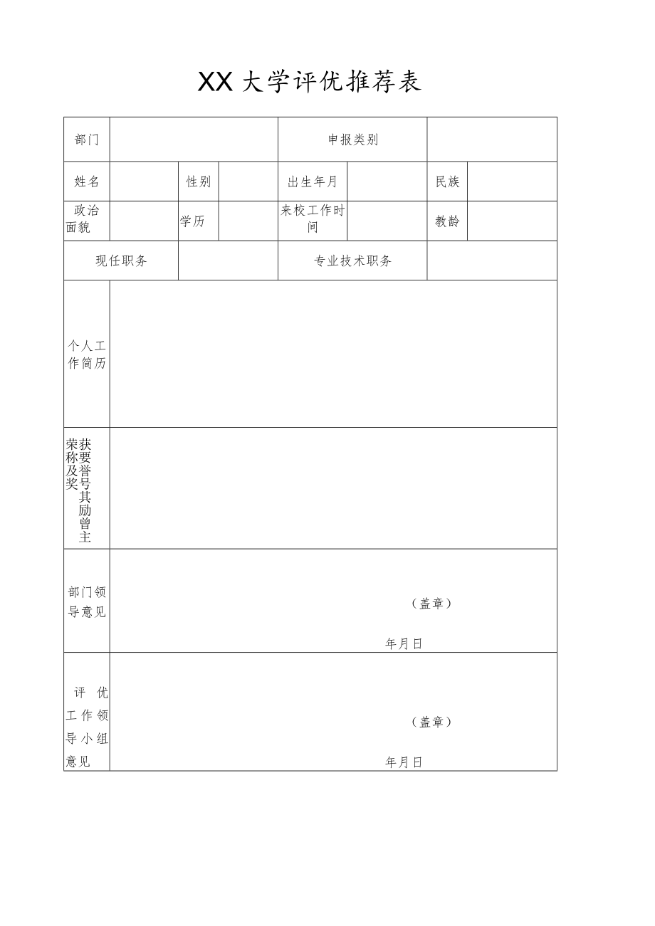 XX大学评优推荐表.docx_第1页