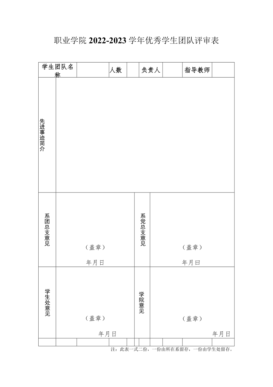 职业学院2022-2023学年优秀学生团队评审表.docx_第1页