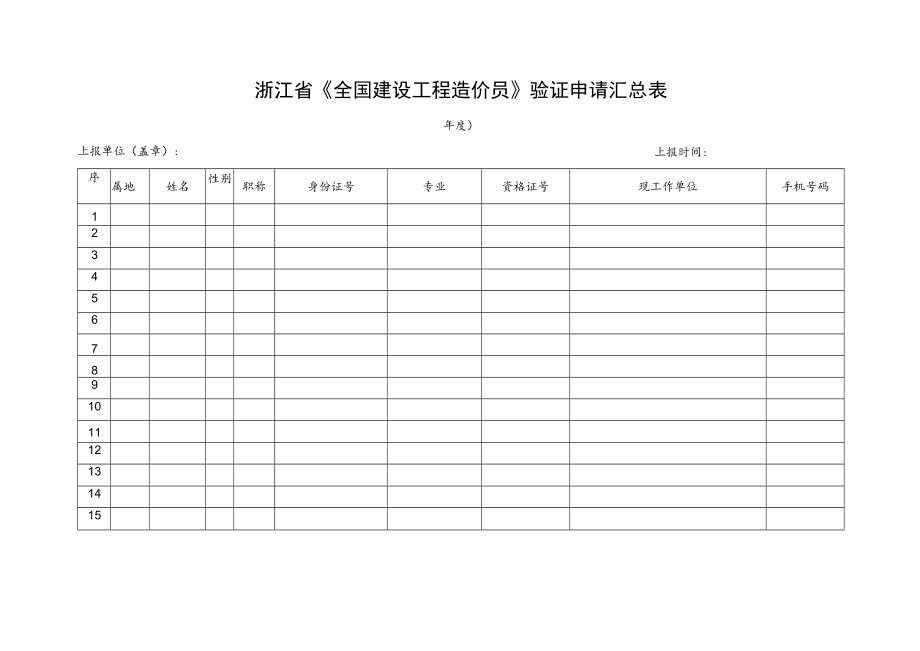 浙江省《全国建设工程造价员》验证申请汇总表.docx_第1页