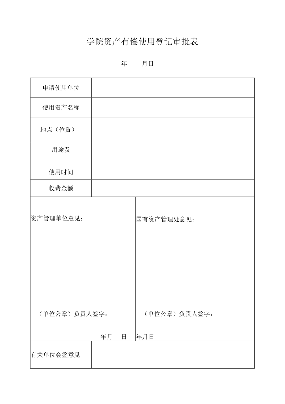 学院资产有偿使用登记审批表.docx_第1页