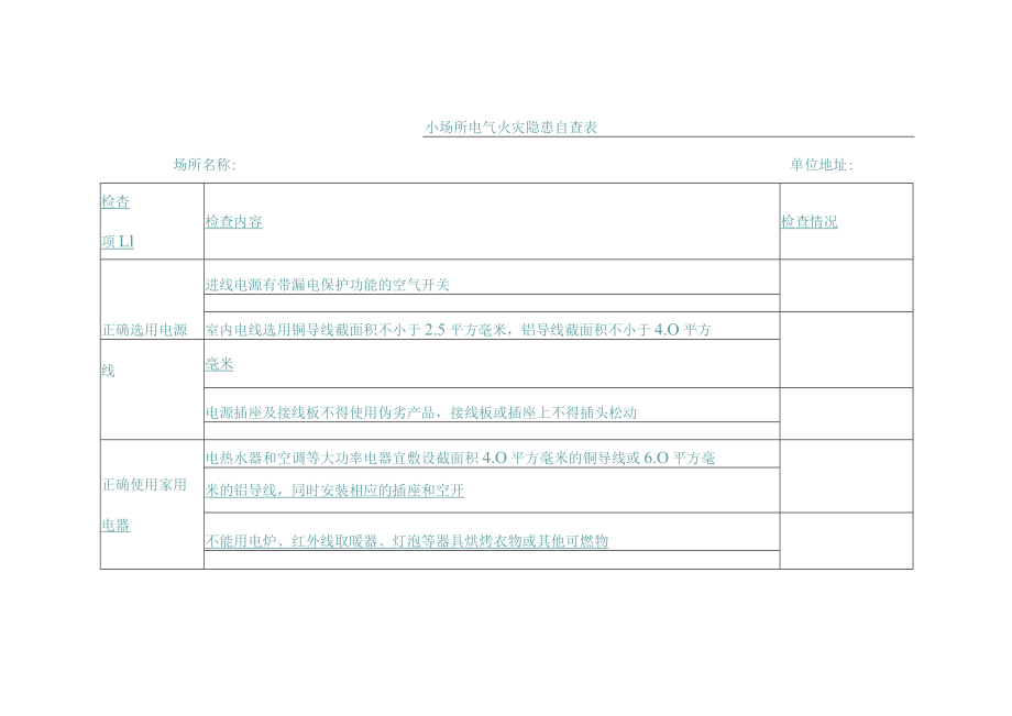 小场所电气火灾隐患自查表.docx_第1页