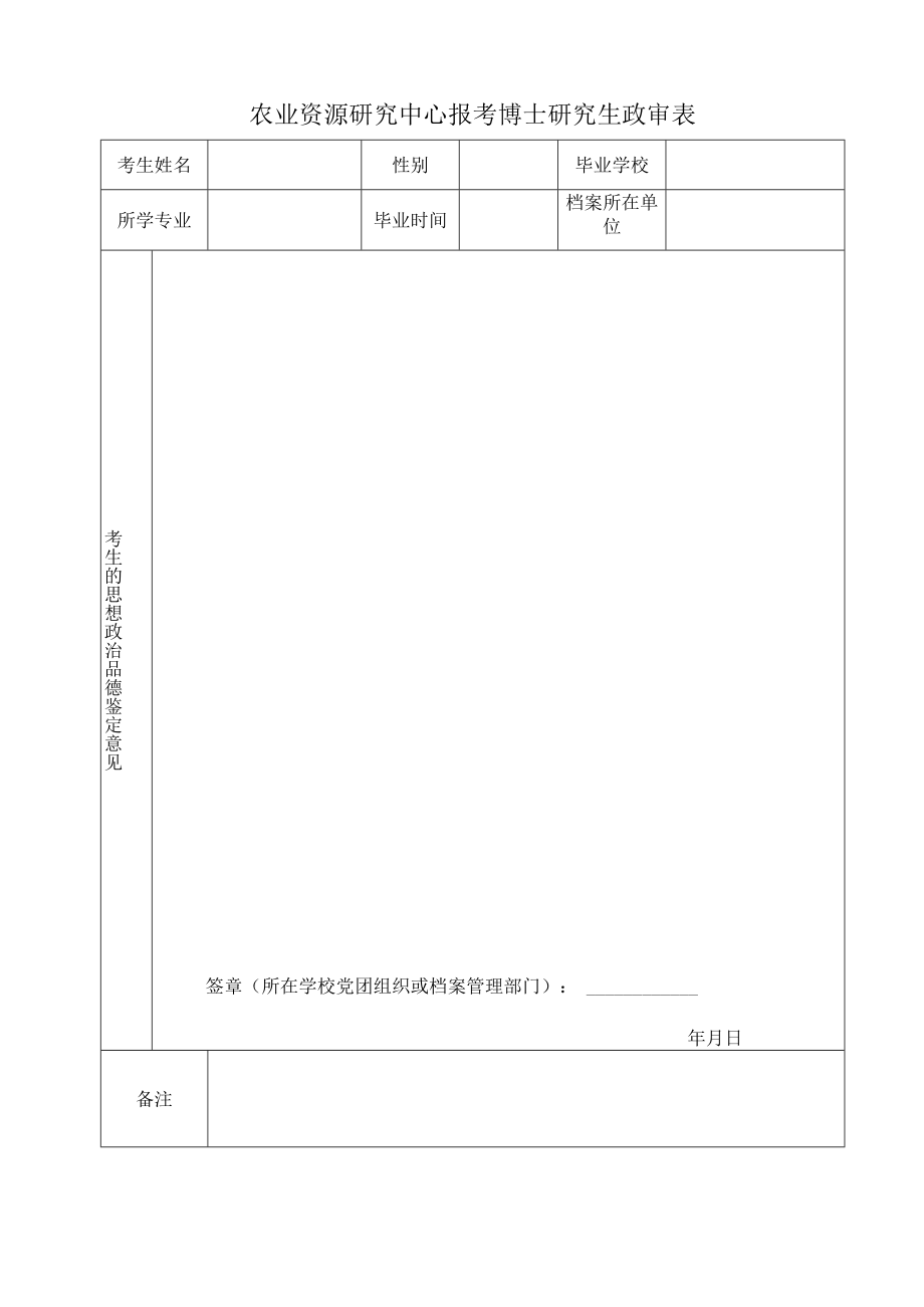 农业资源研究中心报考博士研究生政审表.docx_第1页