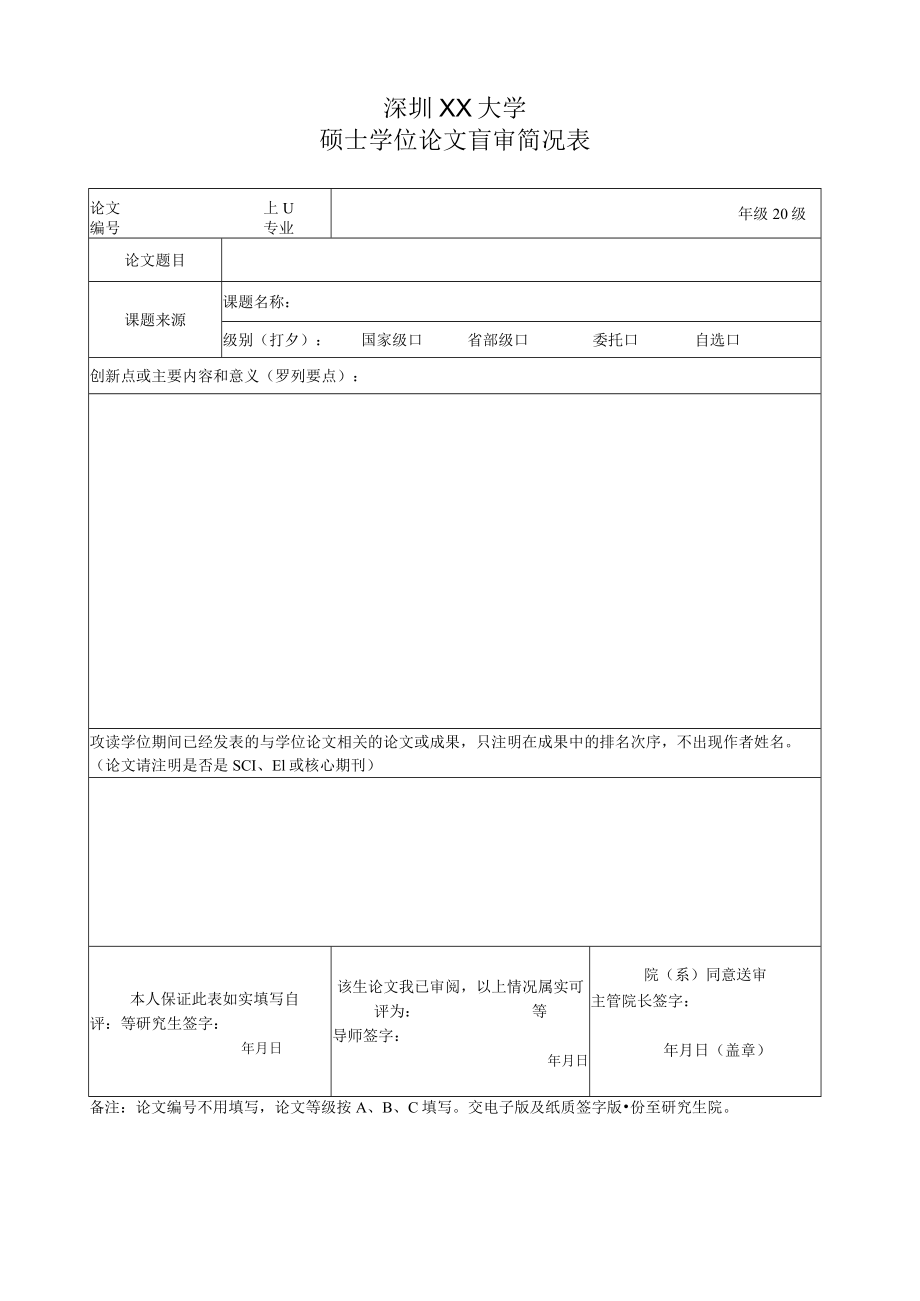 深圳XX大学硕士学位论文盲审简况表.docx_第1页