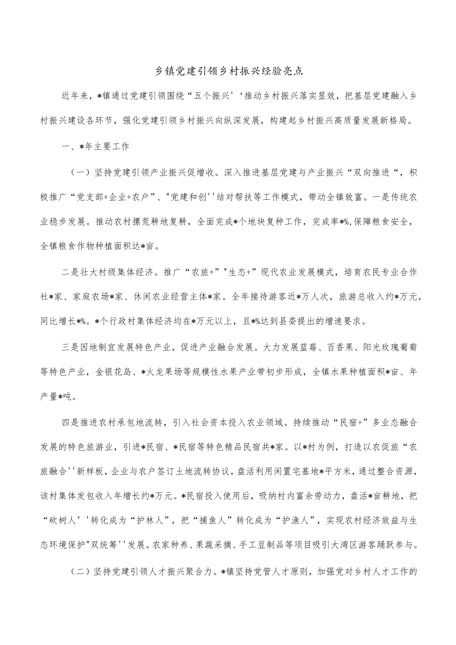 乡镇党建引领乡村振兴经验亮点.docx_第1页