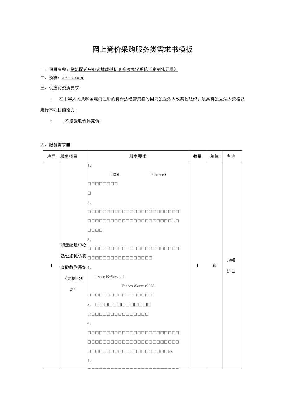 网上竞价采购服务类需求书模板.docx_第1页