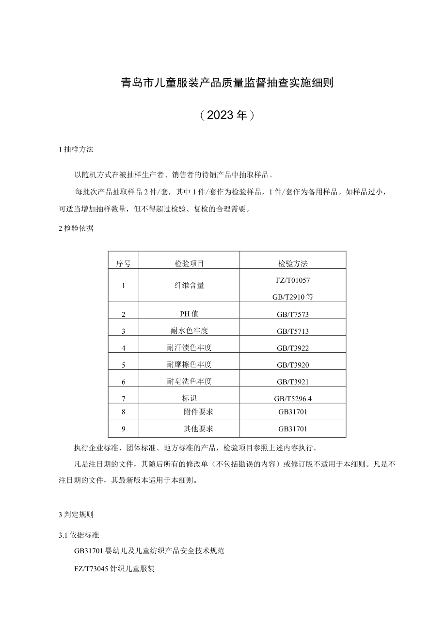 青岛市儿童服装产品质量监督抽查实施细则2023年.docx_第1页