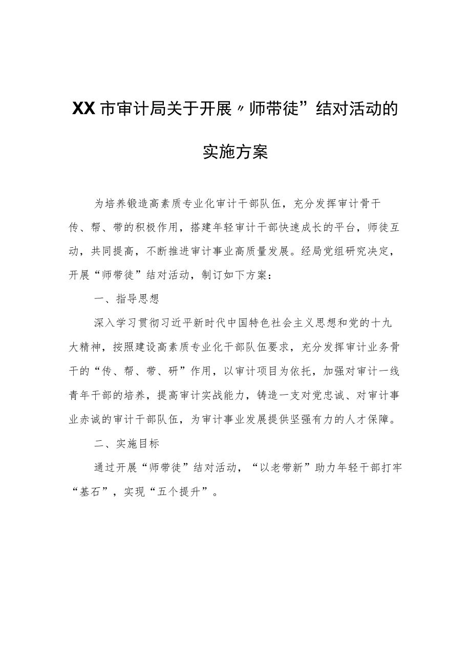 XX市审计局关于开展“师带徒”结对活动的实施方案.docx_第1页