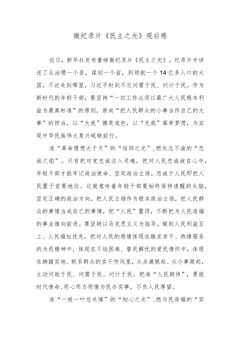 微纪录片《民主之光》观后感.docx_第1页