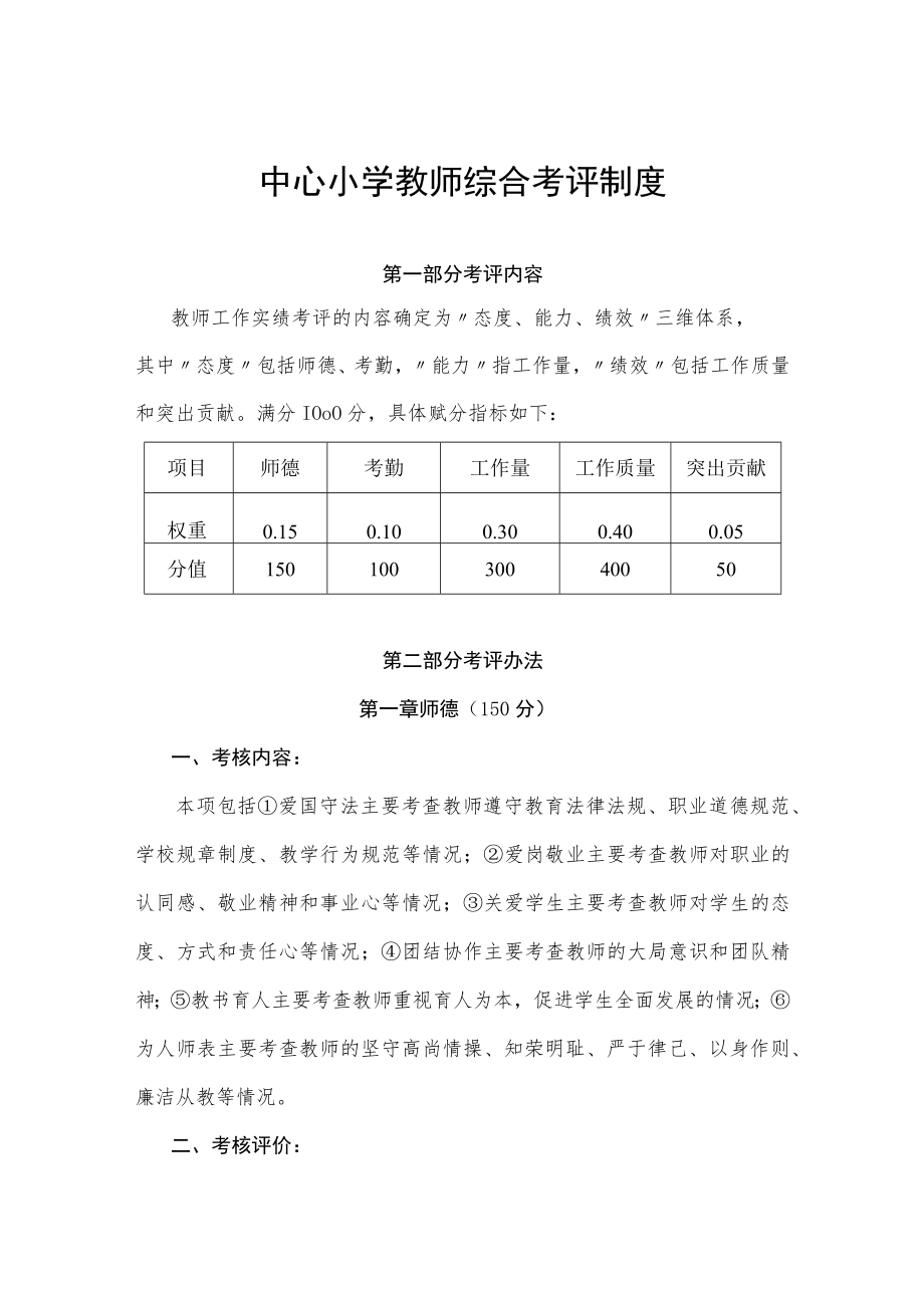 中心小学教师综合考评制度.docx_第1页