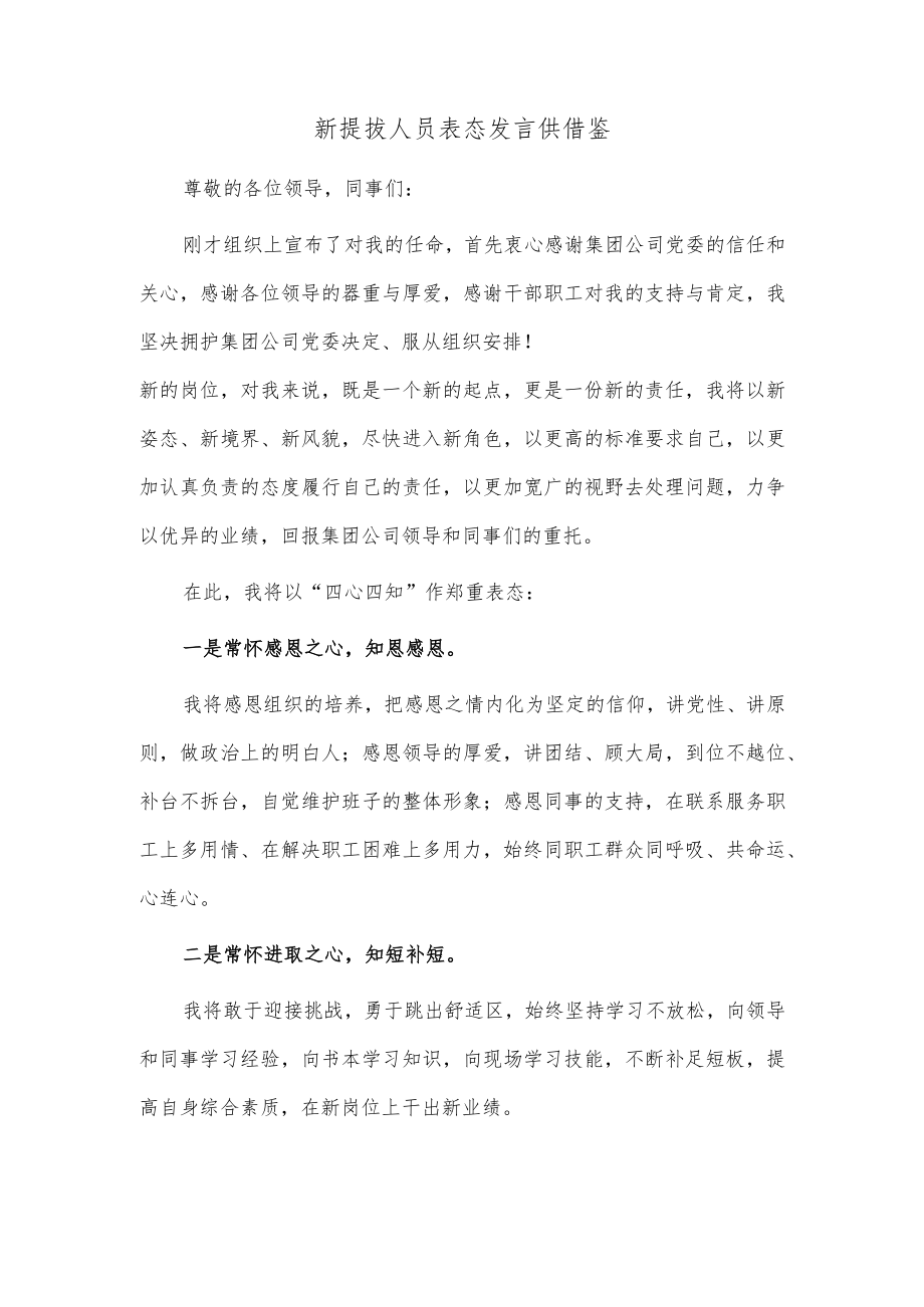 新提拔人员表态发言供借鉴.docx_第1页