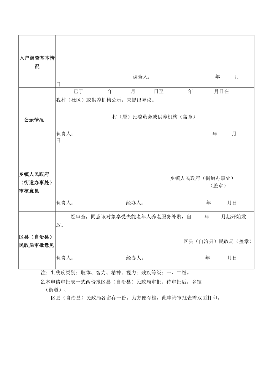 重庆市经济困难失能老年人养老服务补贴申请审批表.docx_第2页