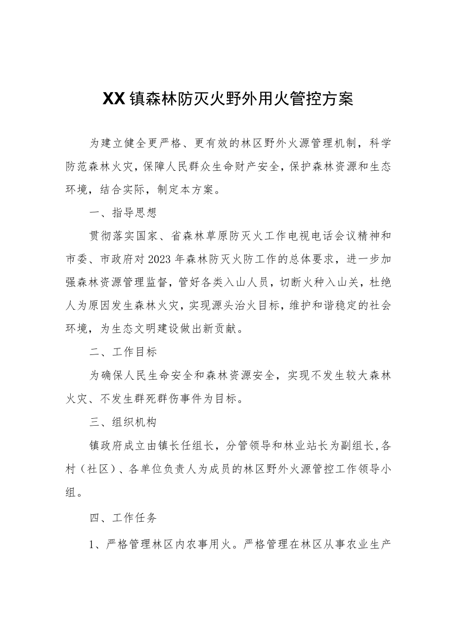 XX镇森林防灭火野外用火管控方案.docx_第1页