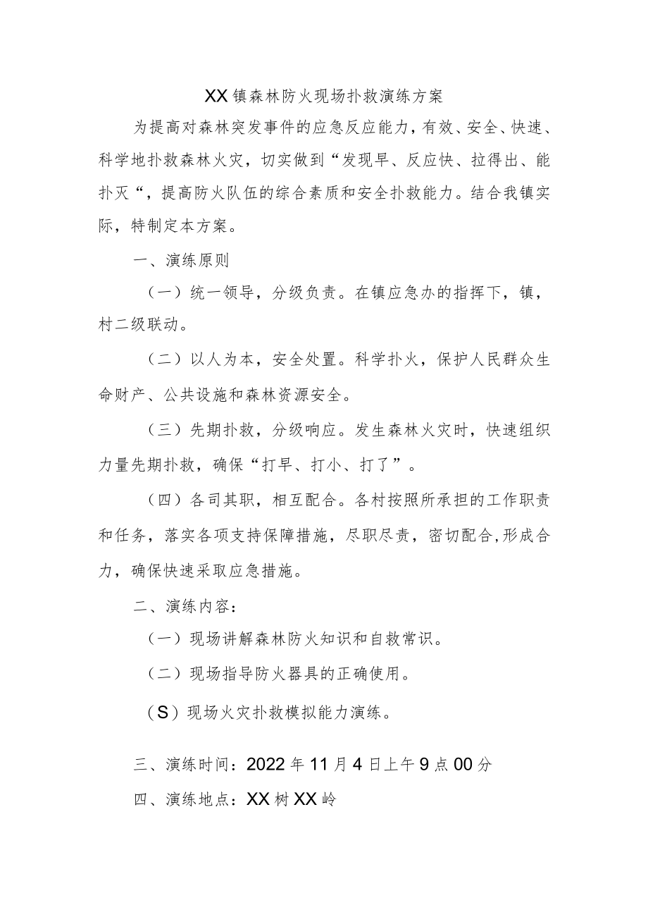 XX镇森林防火现场扑救演练方案.docx_第1页