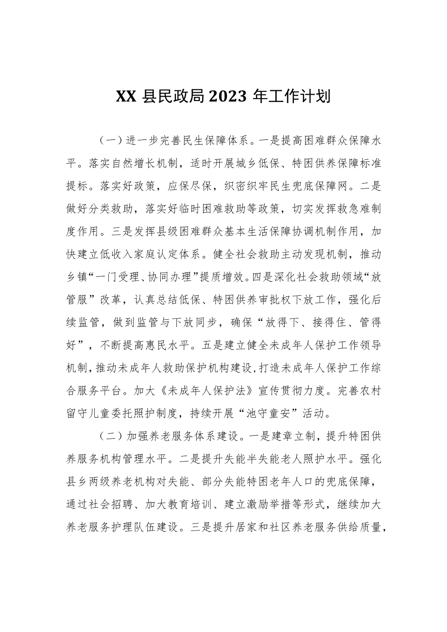 XX县民政局2023年工作计划.docx_第1页