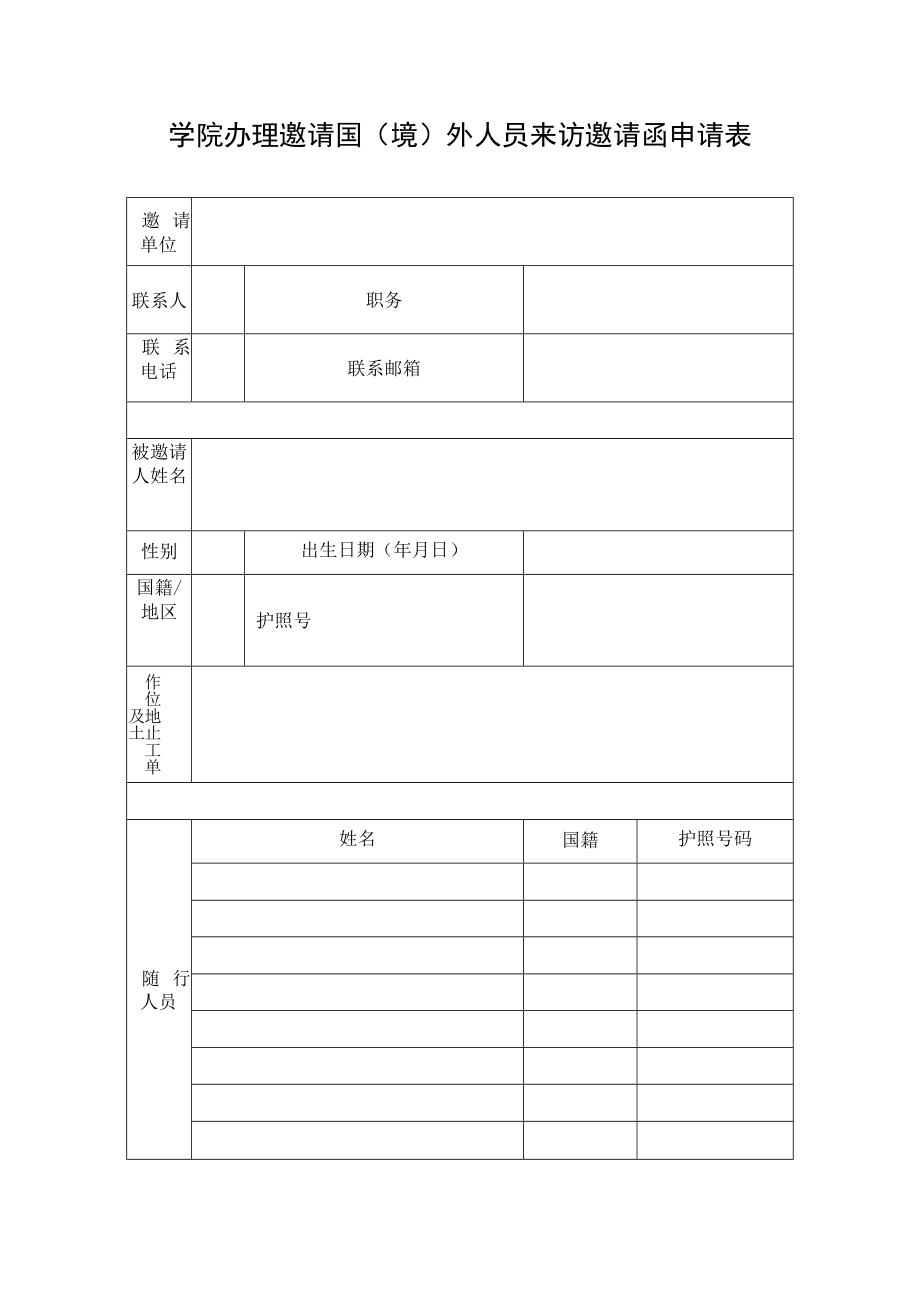 学院办理邀请国（境）外人员来访邀请函申请表.docx_第1页