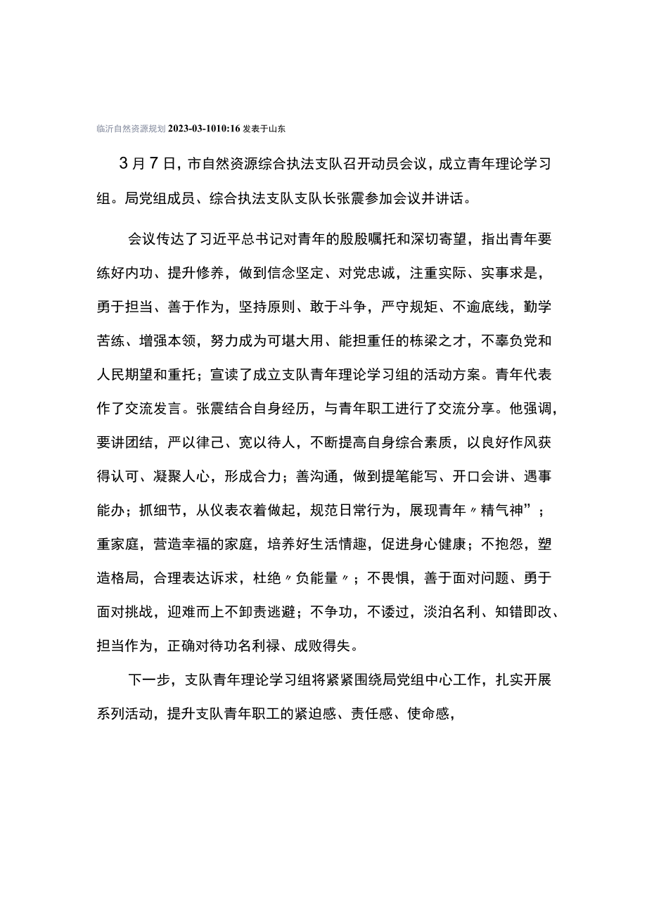 临沂市自然资源综合执法支队成立青年理论学习组.docx_第1页