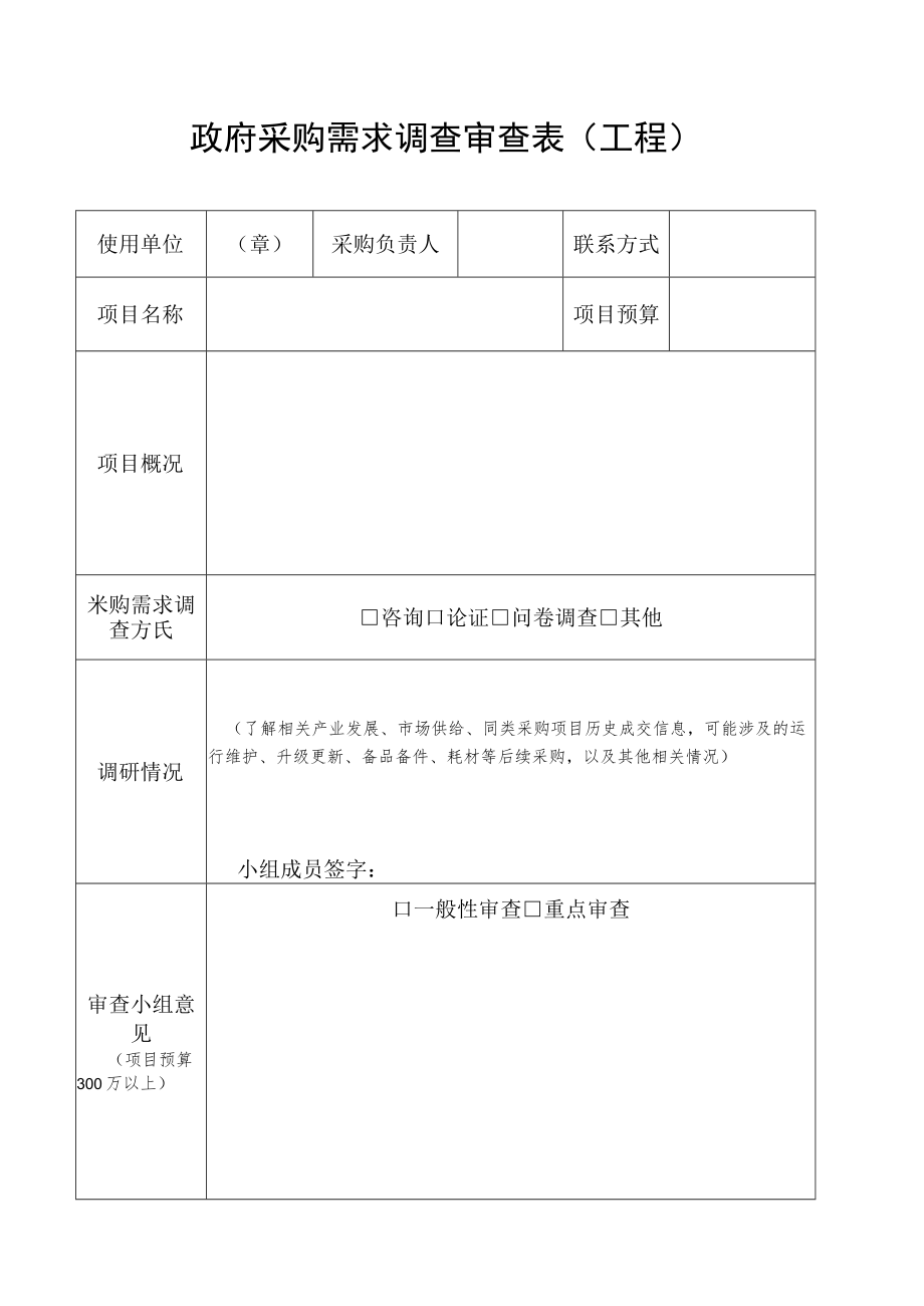 政府采购需求调查审查表（工程）.docx_第1页