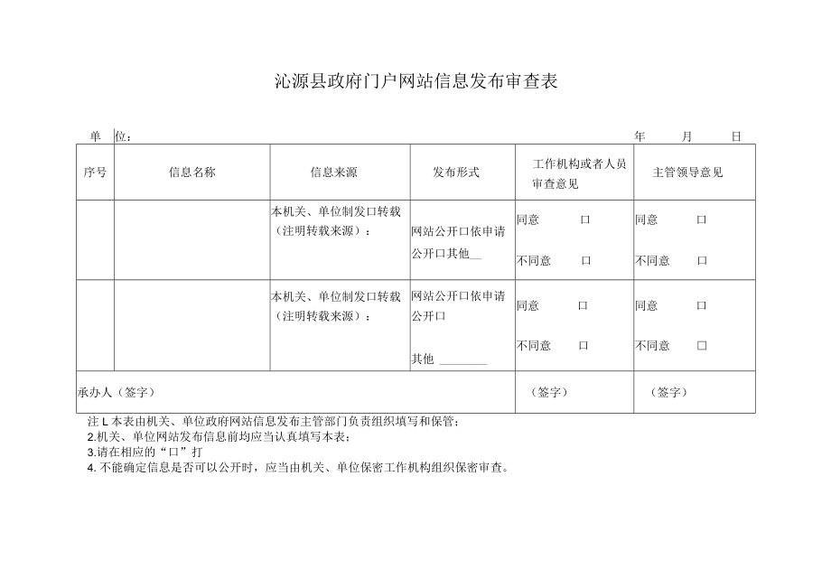 沁源县政府门户网站信息发布审查表.docx_第1页