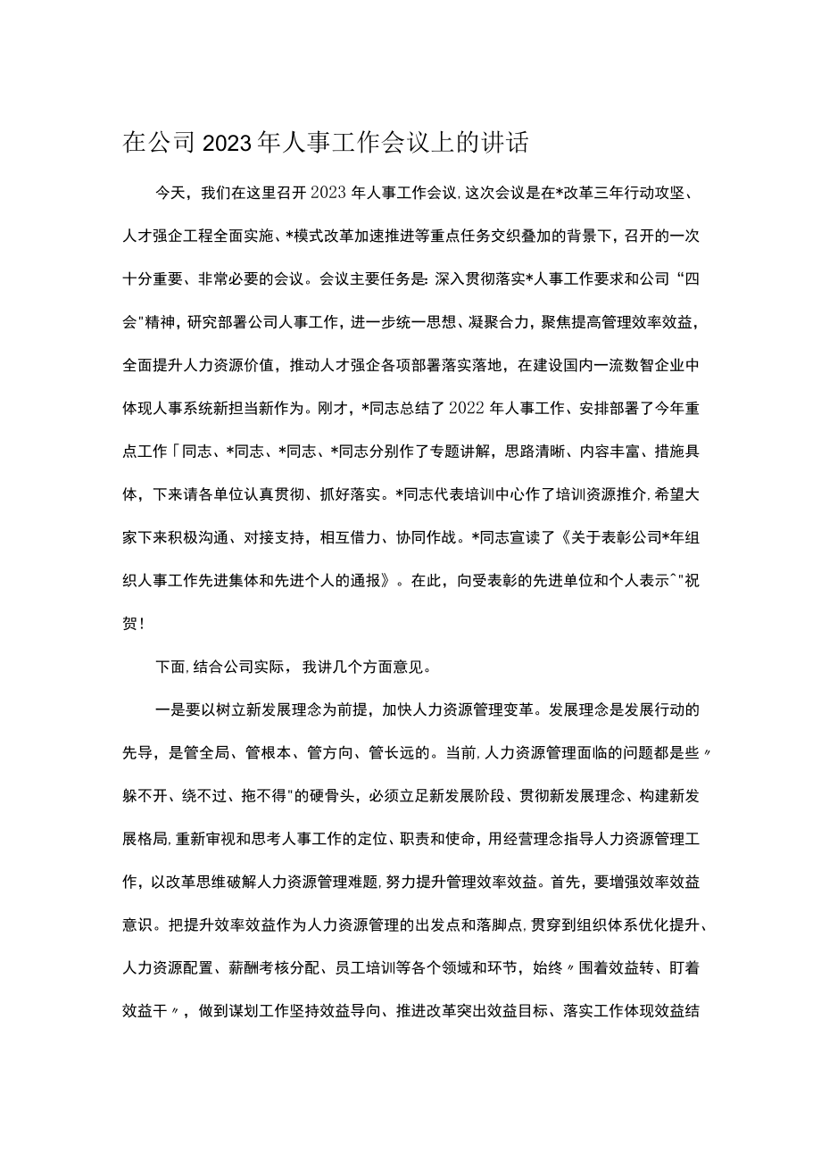 在公司2023年人事工作会议上的讲话.docx_第1页