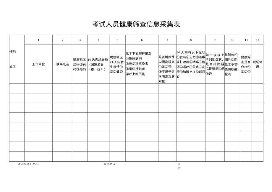 考试人员健康筛查信息采集表.docx_第1页