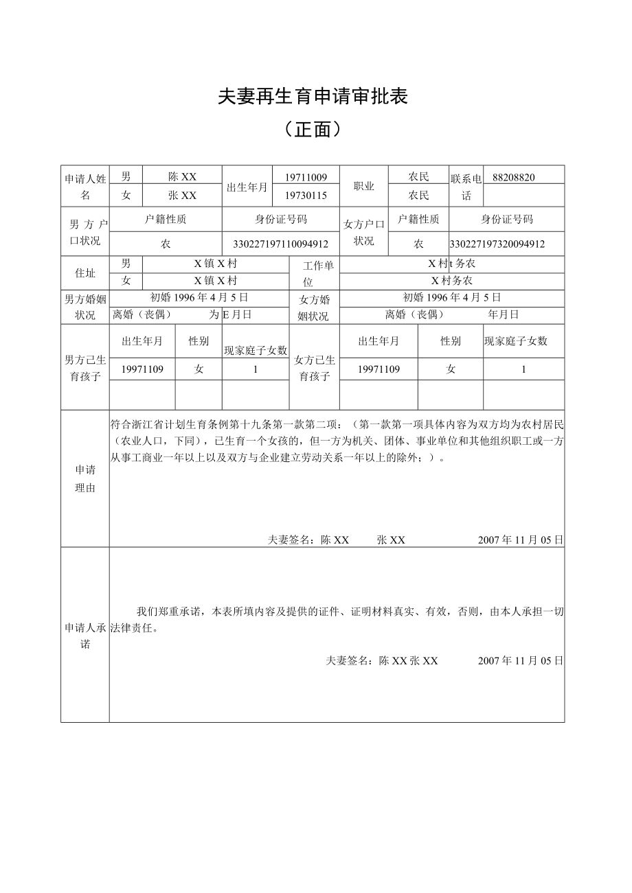 夫妻再生育申请审批表.docx_第1页