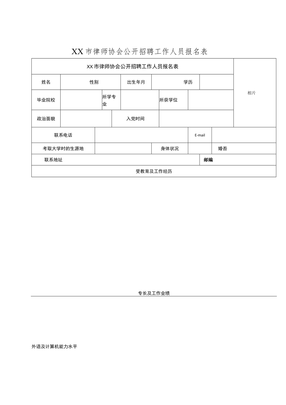 XX市律师协会公开招聘工作人员报名表.docx_第1页