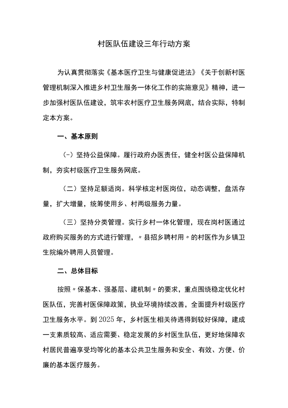 村医队伍建设三年行动方案.docx_第1页