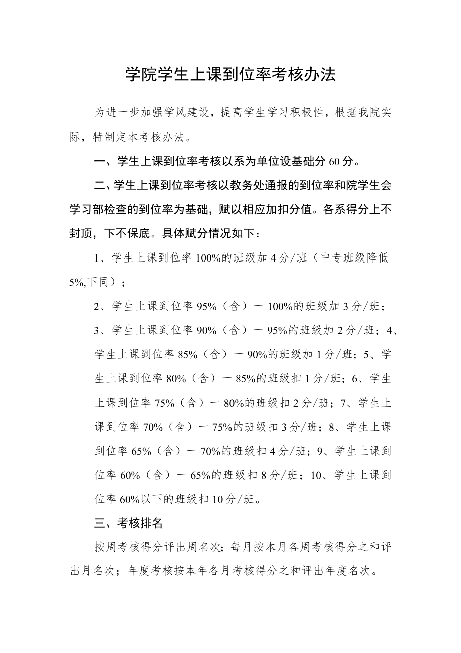 学院学生上课到位率考核办法.docx_第1页