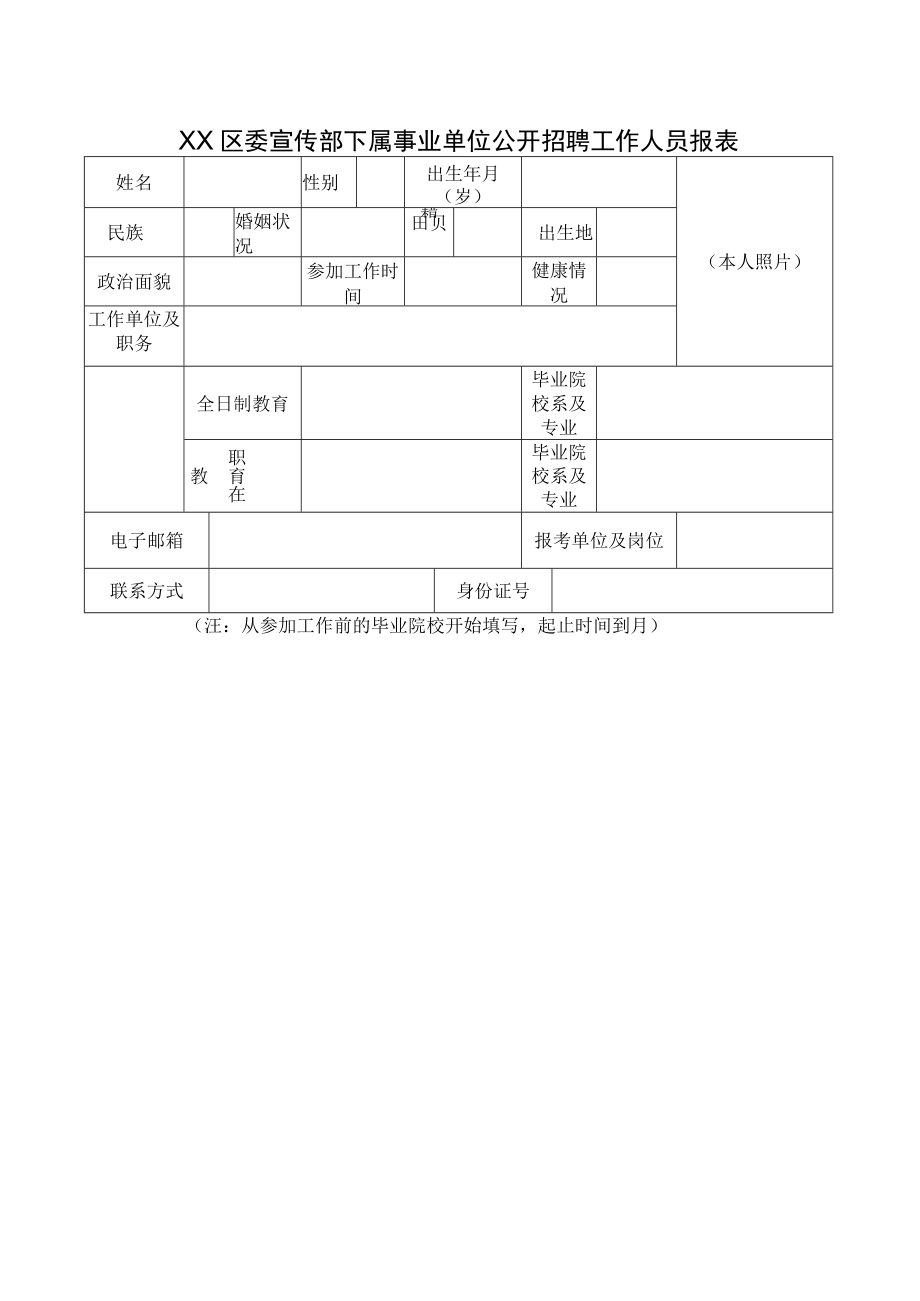 XX区委宣传部下属事业单位公开招聘工作人员报表.docx_第1页