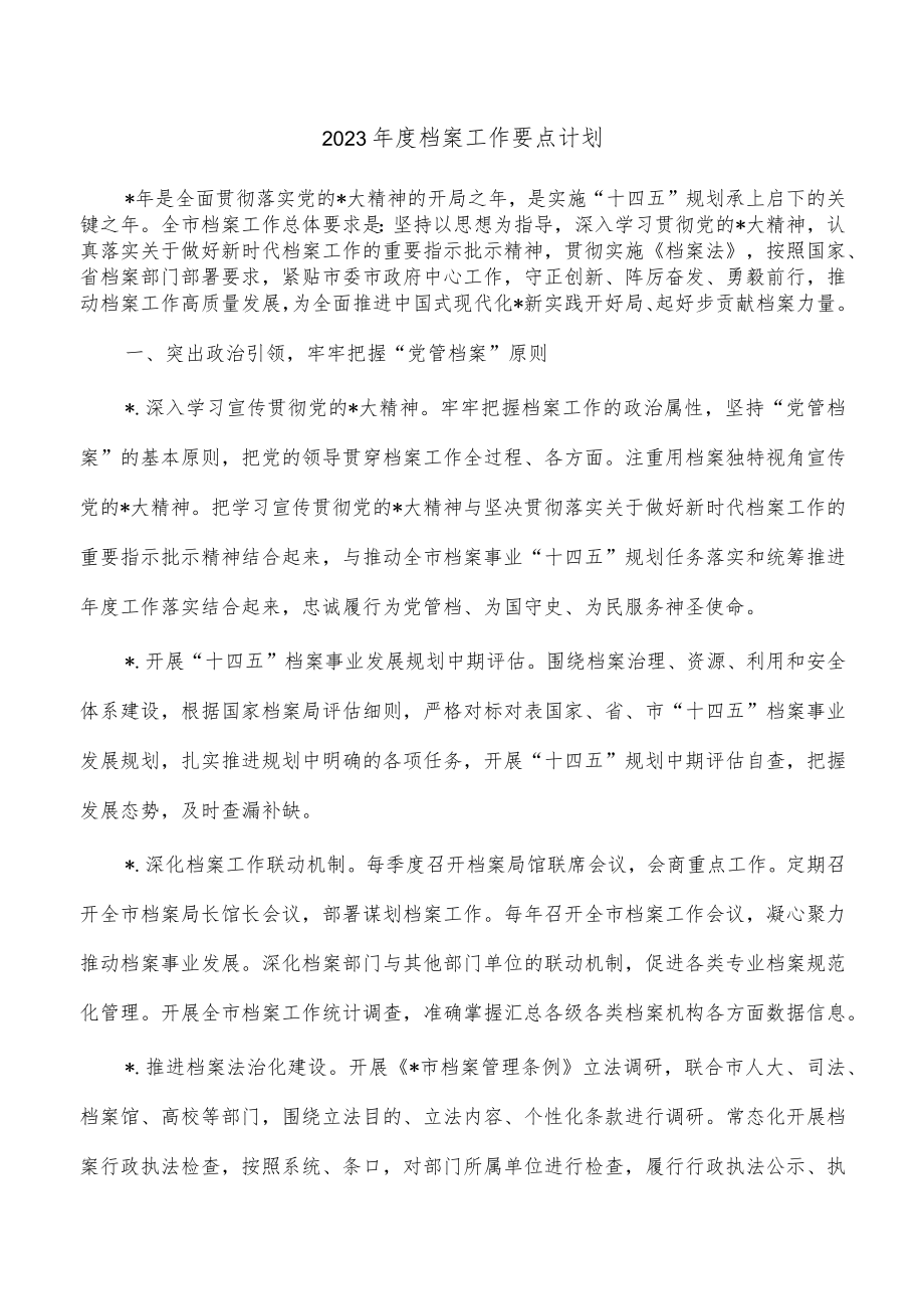 2023年度档案工作要点计划.docx_第1页